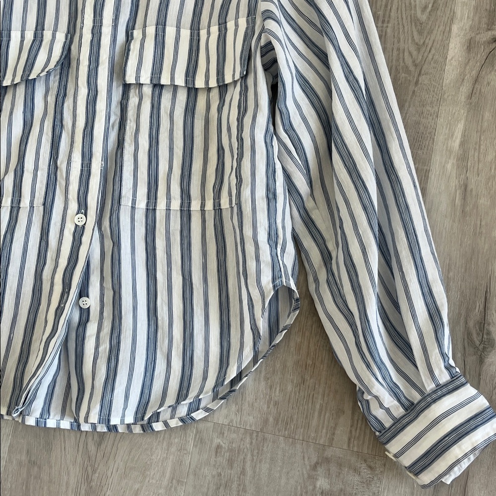 FRAME Clean Safari Striped Linen Blend Shirt Button Down Stand Collar Womens XS - Picture 4 of 15